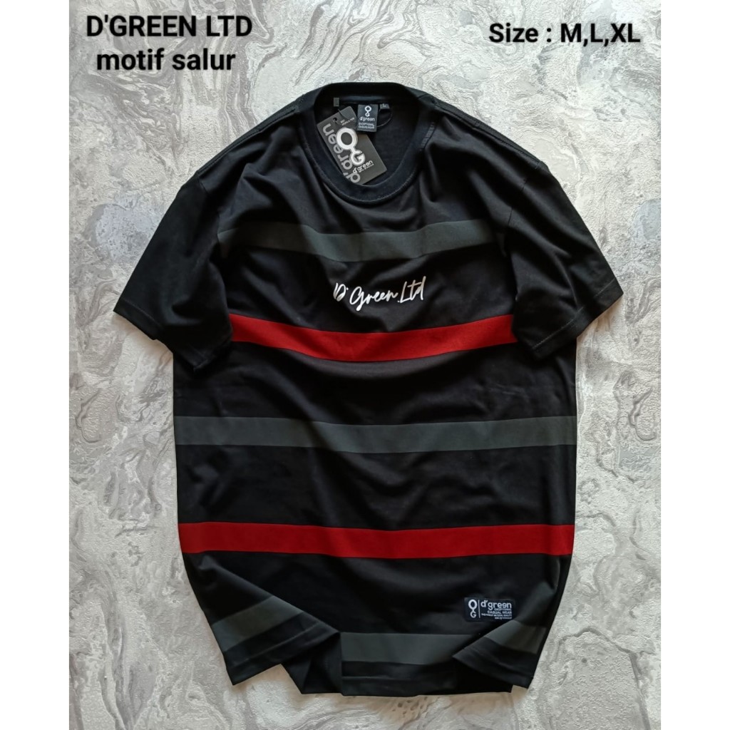 KAOS PRIA DISTRO HITAM MOTIF GARIS SALUR MERAH LENGAN PENDEK KATUN COMBED