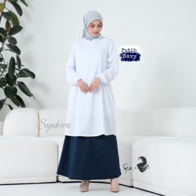 Ss SYAKIRA atasan tunik SET ROK SETELAN ROK BUMN dongker putih navy TOYOBO baju kerja hitam putih ko