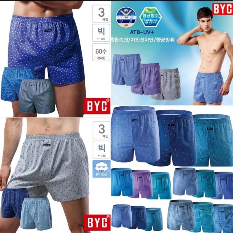 Aneka Warna Celana Dalam  Boxer Pria Branded BYC Original,3pcs/pack, murah sisa Eksport.