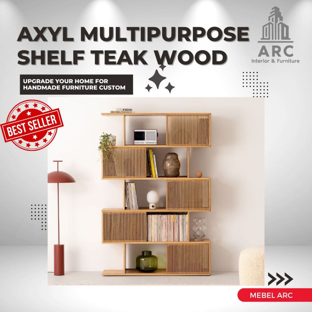 Rak Buku Minimalis Susun Kayu Jati / Lemari Buku Kayu Jati