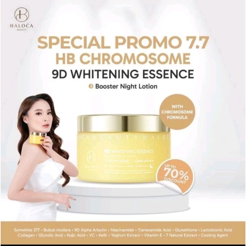 HALOCA BEAUTY NIGHT LOTION CROMOSOM 9D WHITENING ESSENCE BOOSTER HALOCA BEAUTY BODY LOTION PEMUTIH