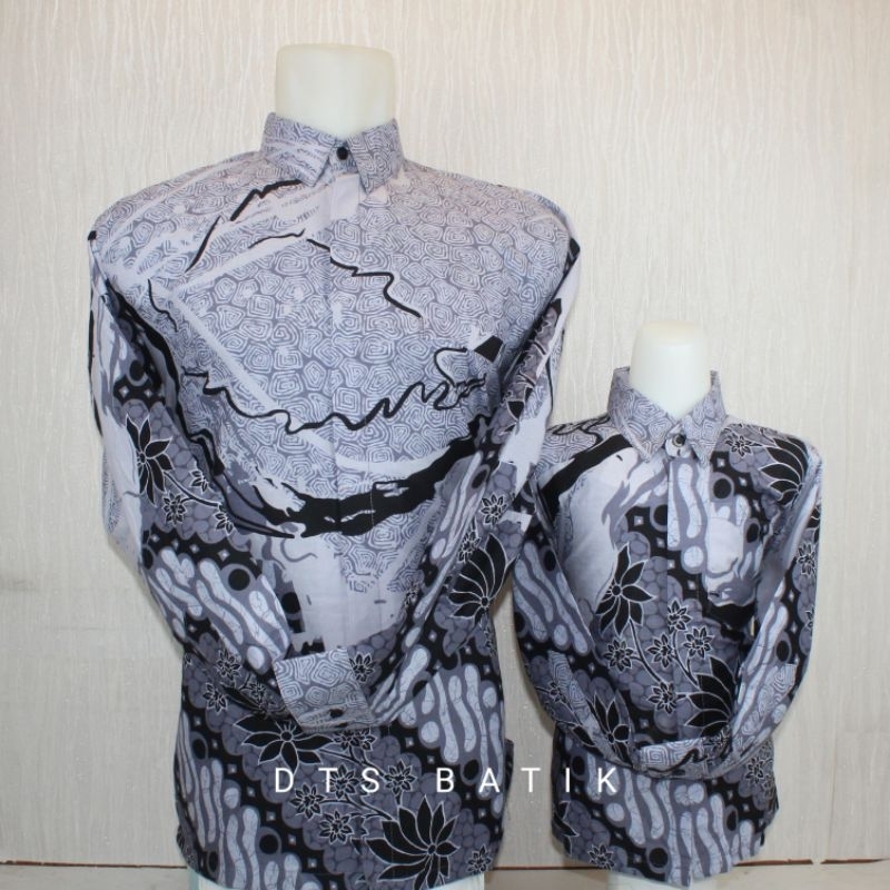 Kemeja Batik Couple Ayah Anak Bahan Katun Premium Warna Abu Abu hitam