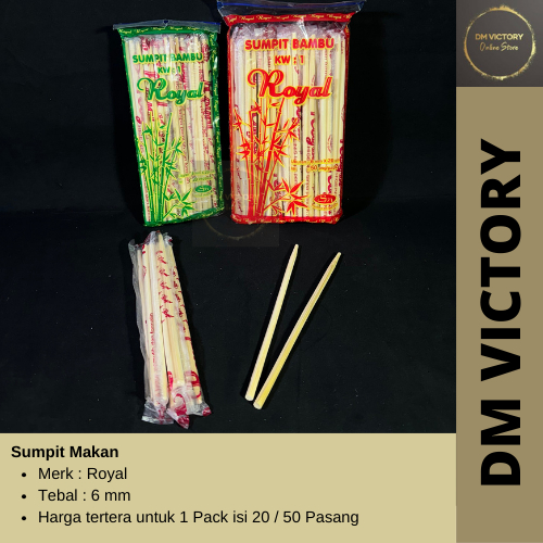 Sumpit Bambu 6mm x 20cm ROYAL isi 50 dan 20 Pasang / Sumpit Tebal / Sumpit Bakmie / Sumpit Higenis