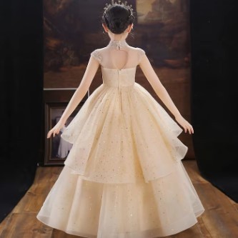 Gaun Malam untuk Anak Perempuan Gaun Elegan Berenda Payet untuk Anak-anak Gaun Pesta Ulang Tahun Rem