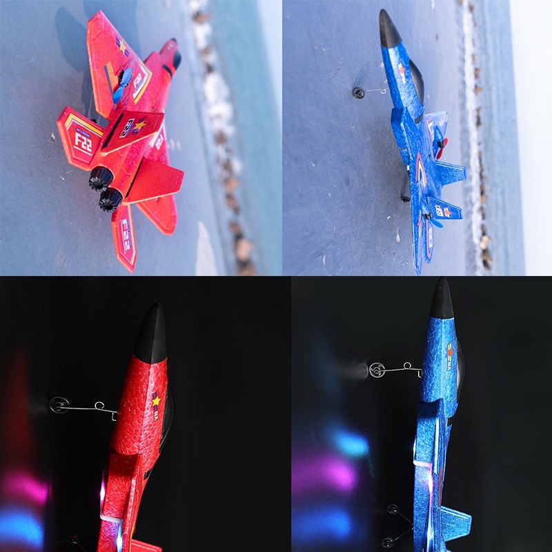 Mainan Rc Pesawat Tempur Jet F22 Baterai Cas Remote Control 2.4ghz LED Pesawat Glider Airplane Foam