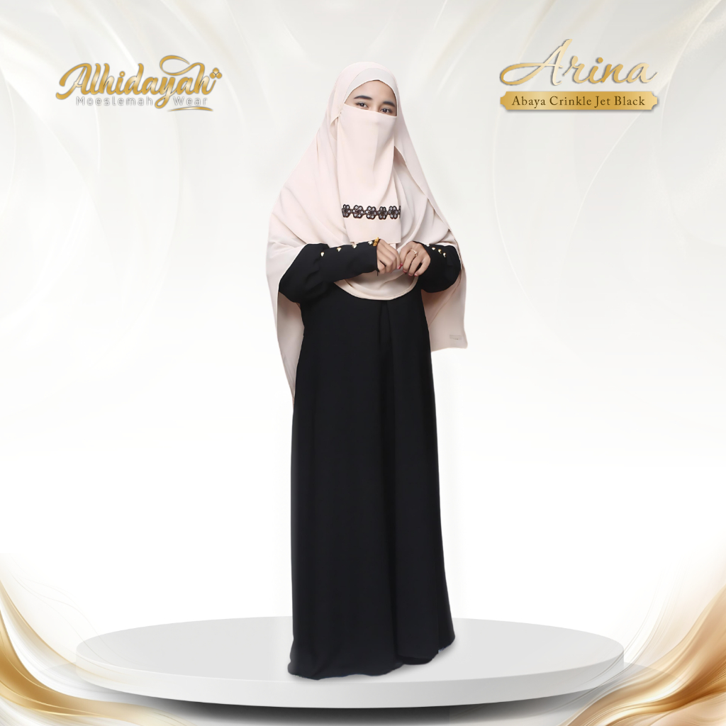 Gamis Terbaru Abaya Arina Hitam Dress Arab Jetblack Premium Baju Perempuan Muslimah Resleting Depan