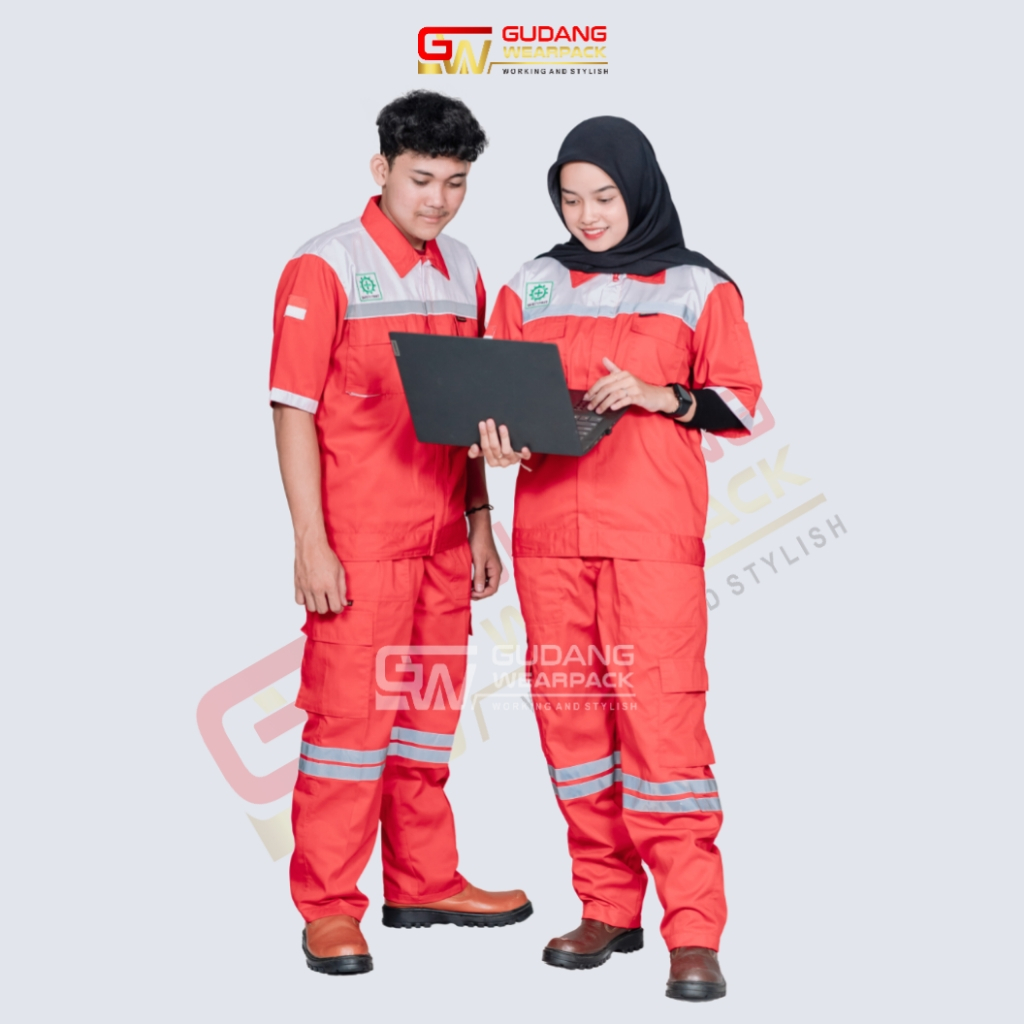Setelan Wearpack (Baju Lengan Pendek dan Celana kerja) Warna Merah Putih (1 set) - gudang wearpack