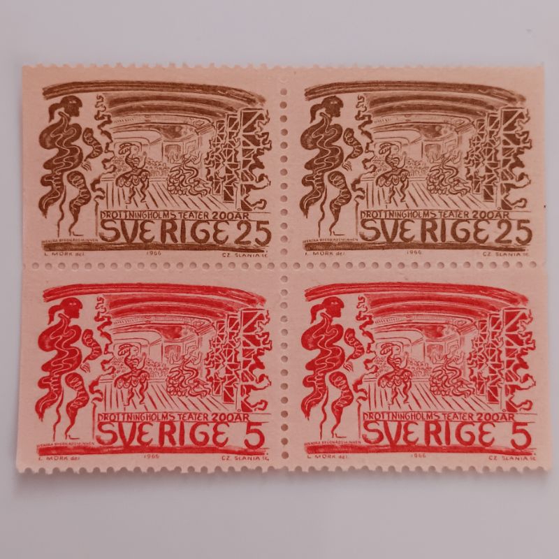 

(AG) Perangko Swedia 1966 Drottningholm Theatre Set 4 pcs se-tenant Mint