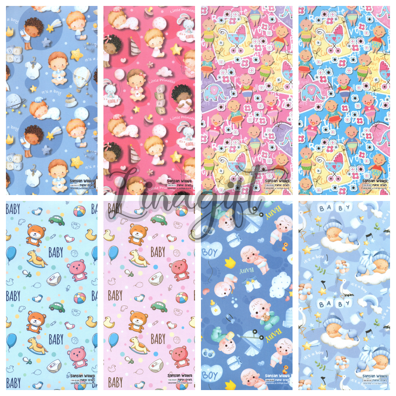 

( 5 Lembar ) BABY SANWA - KERTAS KADO BAYI - GIFT WRAPPING SANSAN WAWA BABYBOY / GIRL / LAHIRAN
