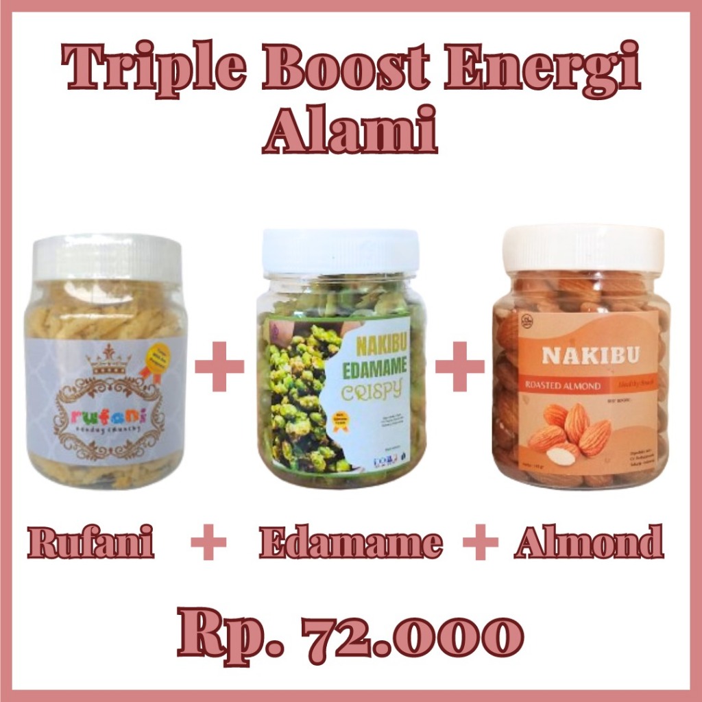 

Triple Boost Energi Alami Rufani-Edamame Crispy-Almond Snack Cemilan Sehat