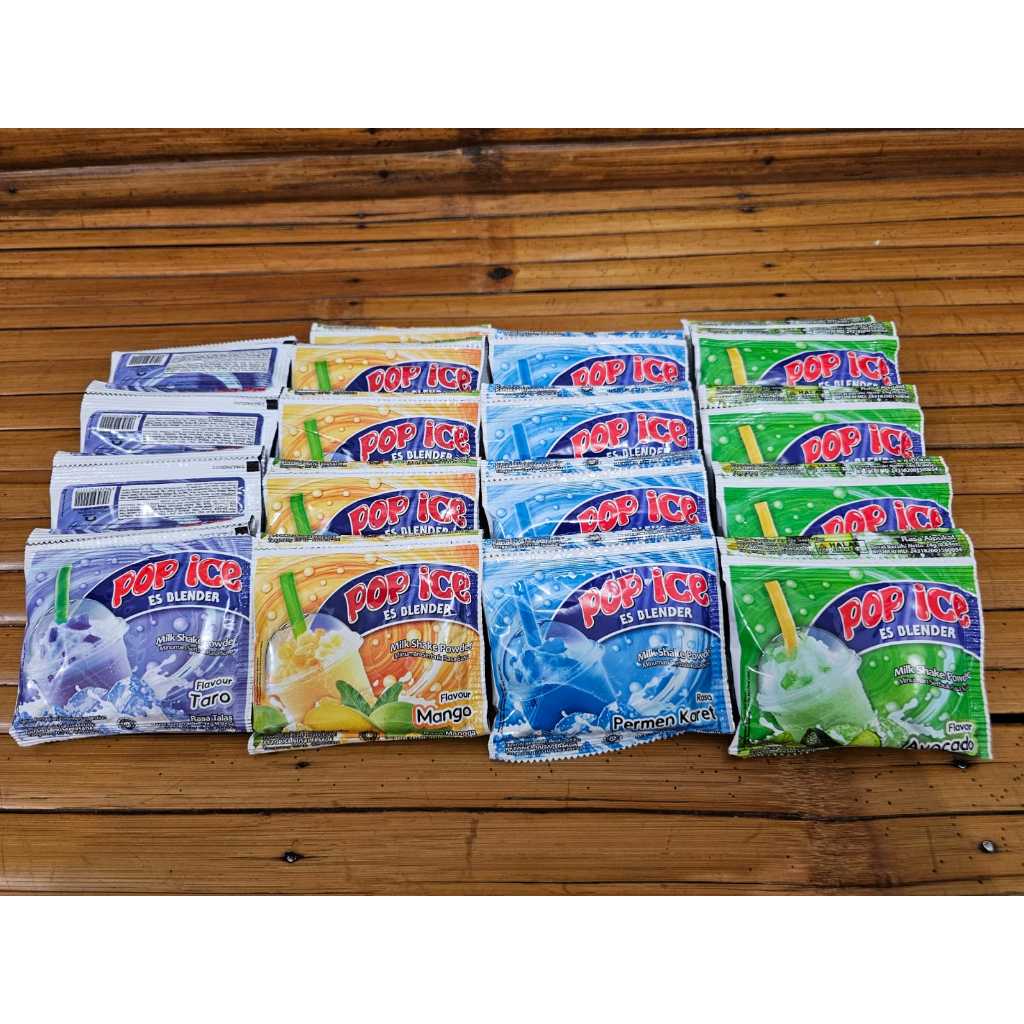 

POP ICE renteng isi 10 sachet Rasa Coklat, Stroberi, Durian, Vanilla blue, Permen karet dll