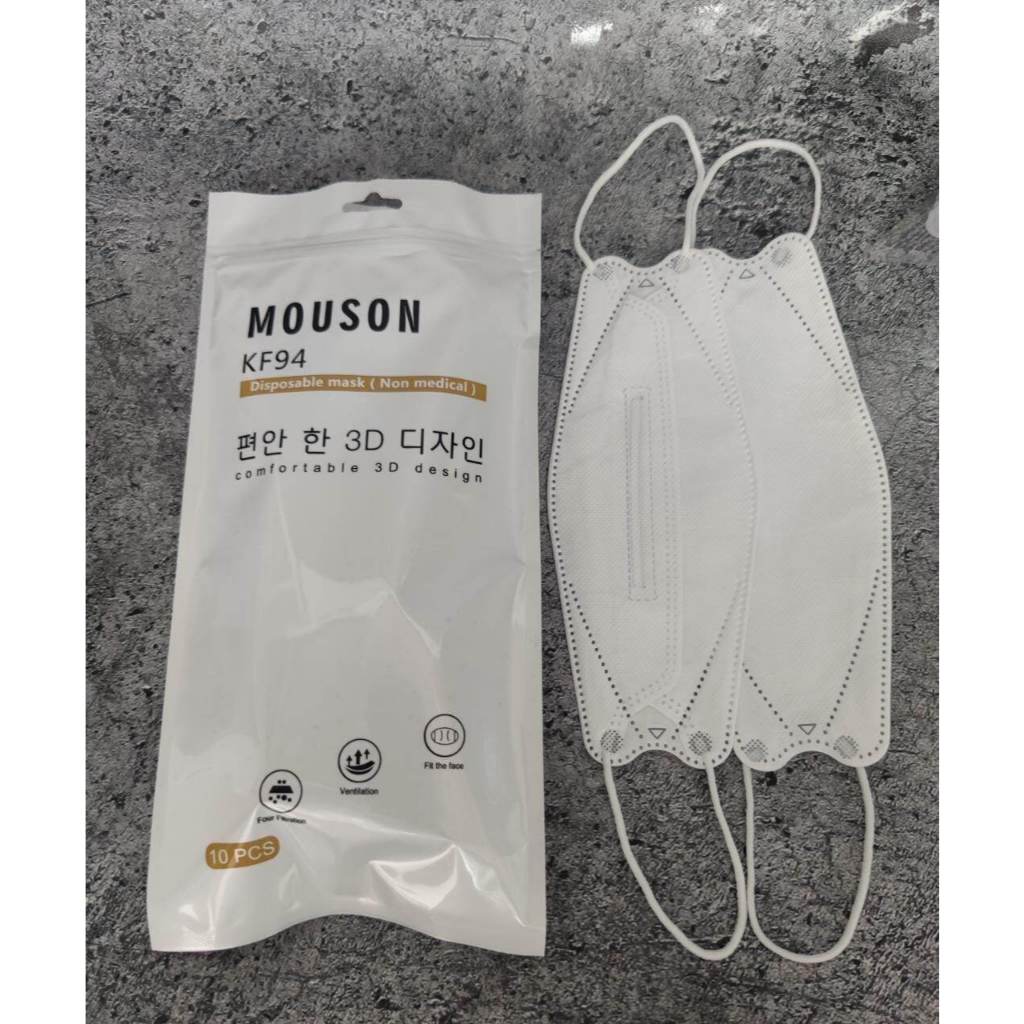5 PACK ISI 50 PCS Masker KF94 MOUSON 4Ply isi 10Pcs PUTIH WHITE KF 94 4 Ply Earloop