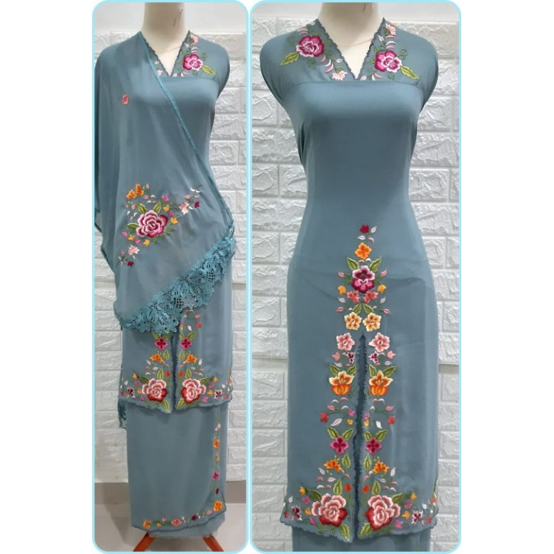 Bahan Baju Kurung Bordir Set Selendang Motif Bordir Belah - 04/Bahan Ceruty Babydoll