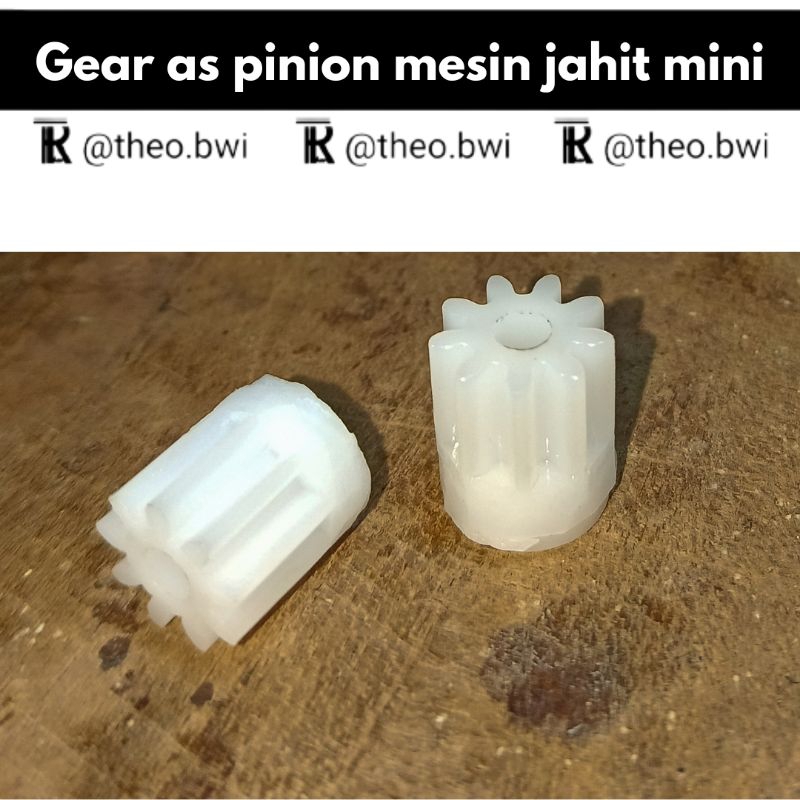 Sparepart Gear as pinion 9T mesin jahit mini, diameter 2mm dan 3mm mesin jahit mini 202 | Theo r