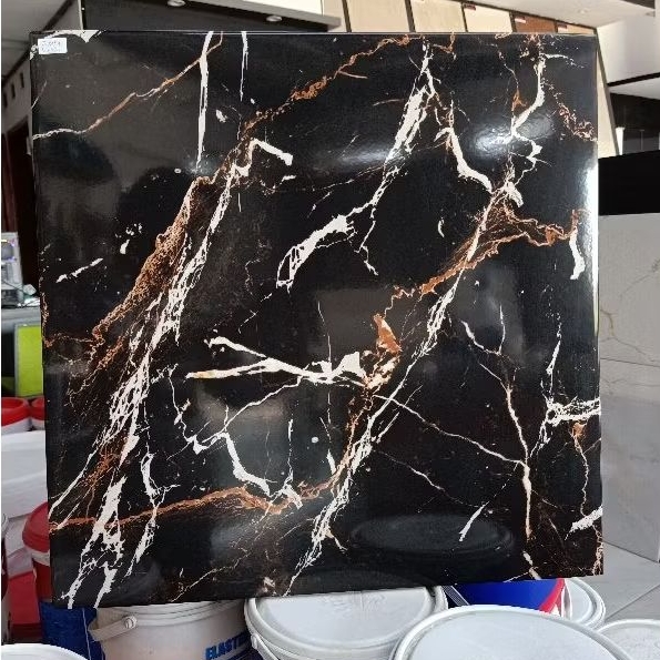 KERAMIK LANTAI CORDOBA 50X50 / KRAMIK MOTIF MARMER GLORRY HITAM TEKSTUR GLOSSY KW 1/ G1 / GRADE 1