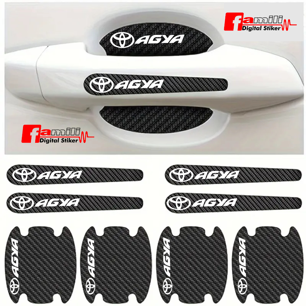 8 PCS Sticker Carbon 3D Pelindung Gagang Pintu Mobil agya Sticker Carbon Pengaman Handle Pintu Mobil