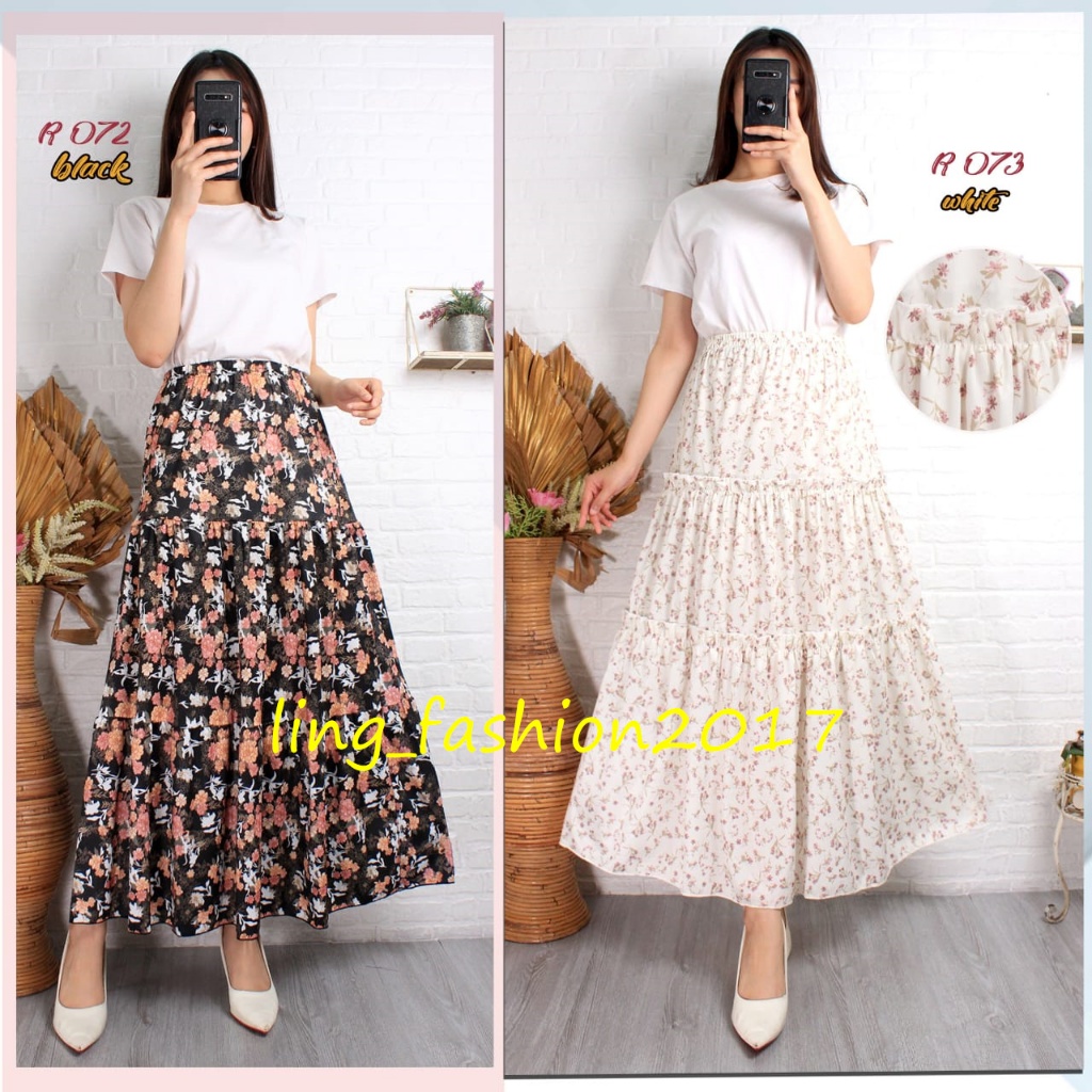 Rok Wanita Korean Style Panjang/ Rok Susun Payung Panjang Wanita Korean Style/ Rok Tingkat Susun Pay