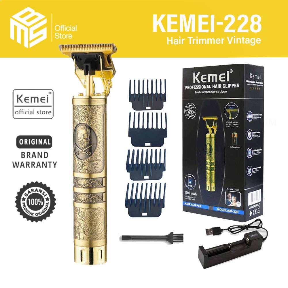 Kemei KM 228 Trimmer Vintage / Hair Trimmer Rambut Metal T-blade Usb Isi Ulang KM-228