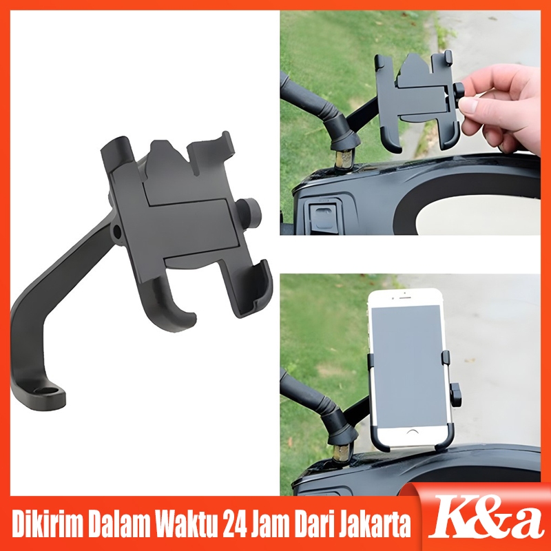 Holder Hp Motor Besi Stang Full Alumunium Dudukan Penahan Hape Sandaran Penyangga Pegangan Handphone