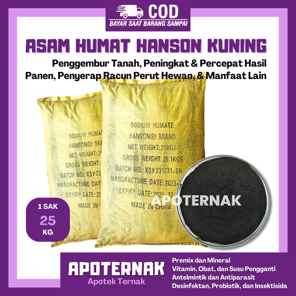 ASAM HUMAT 25 KG 85% HANSON (1 SAK KUNING) - Sodium Humate 25 kg - Humic Acid 25 kg - Sodium Humat -