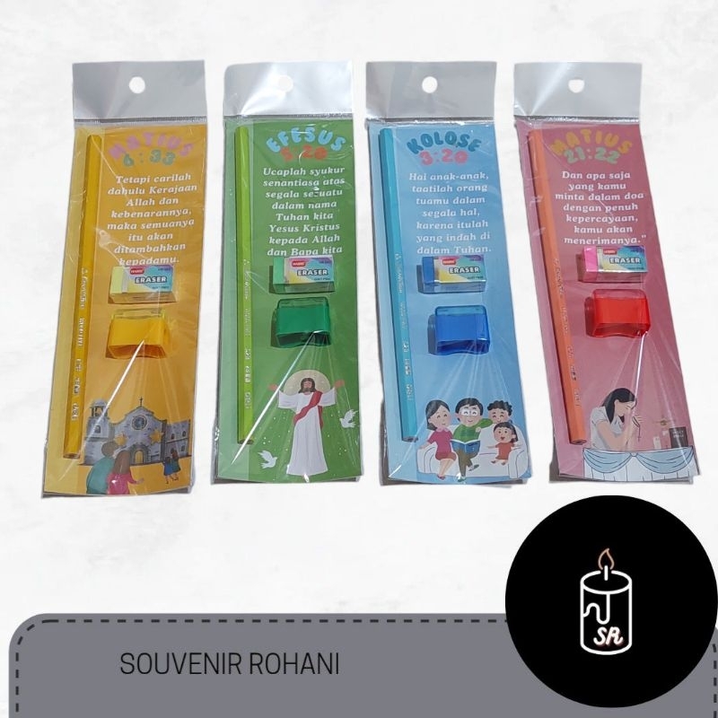

SET ALAT TULIS AYAT ALKITAB FULL COLOUR UNTUK SOUVENIR ANAK SEKOLAH MINGGU / MINI GIFT BINGKISAN NATAL / PASKAH