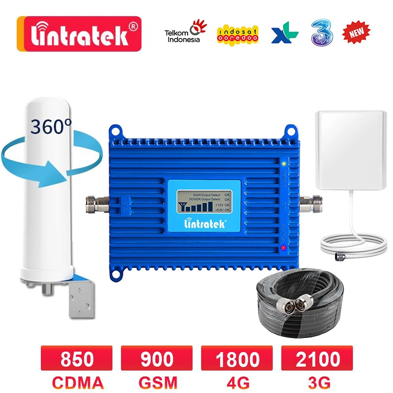Lintratek Penguat sinyal repeater GSM 1-band 2G 4G 1800 Mhz booster signal amplifier Omni Panel Ante