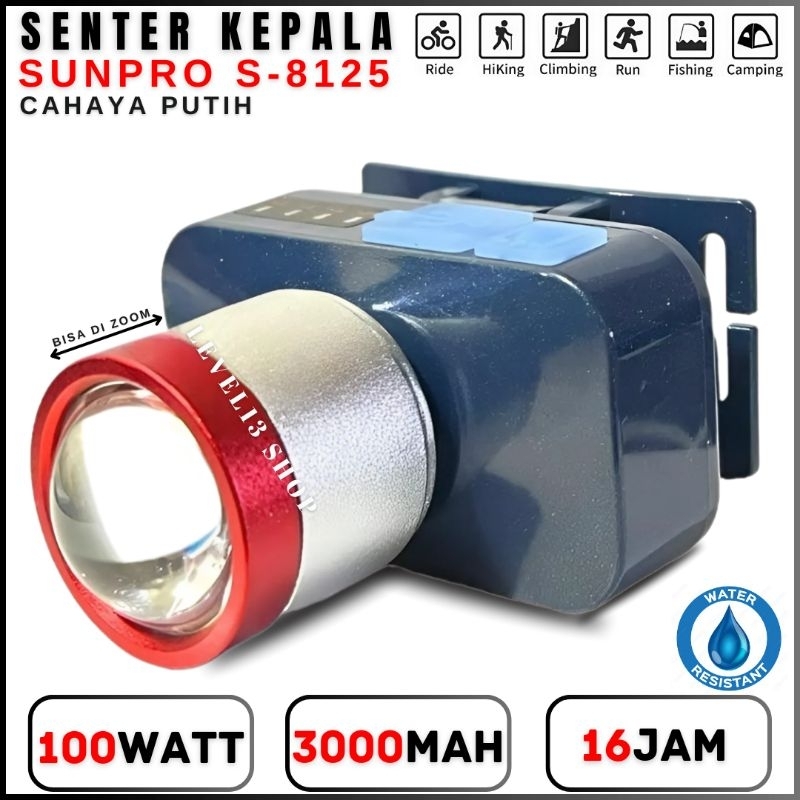 Senter Kepala Zoom 100 Watt Super Terang - Senter Zoom Fokus