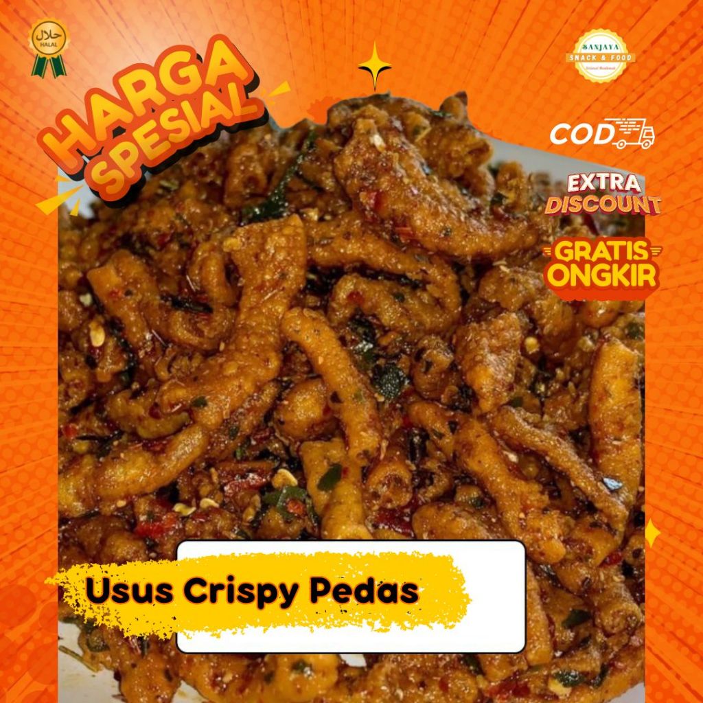 

keripik usus ayam krispi pedas daun jeruk