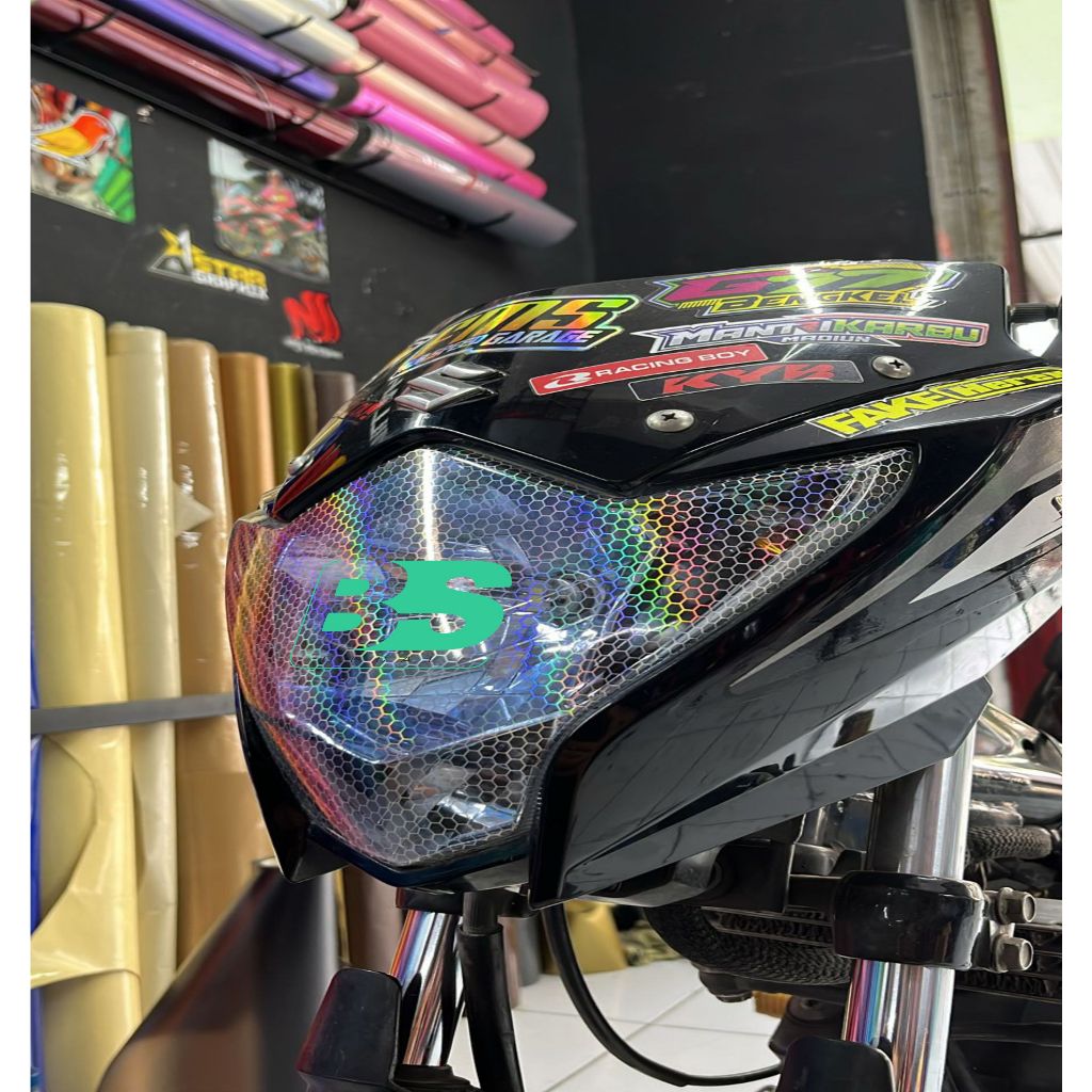 SKOTLET MIKA LAMPU HYBRID MOTOR MOBIL HOLOGRAM / STICKER TRANSPARAN NYALA PELANGI SARANG TAWON VIRAL