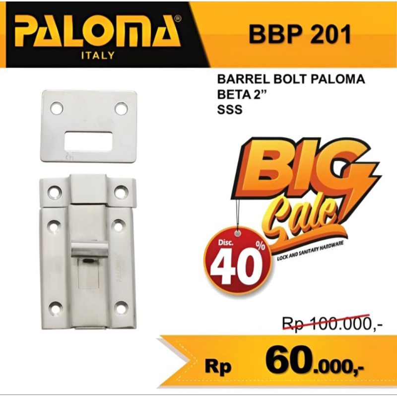 Barrel Bolt PALOMA BBP 201 BETA 2"Inch ( 5CM) Grendel Slot Kunci Jendela Stainless SUS 304