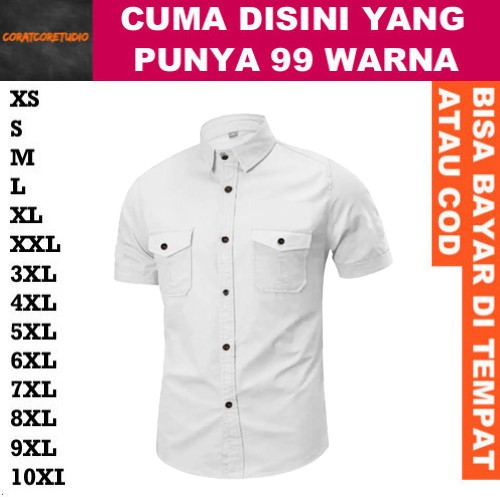 99 WARNA 10XL 9XL 8XL 7XL 6XL 5XL 4XL 3XL XXL XL L M S XS Kemeja Pria Hem Cowok Polos Dua 2 Kantong 