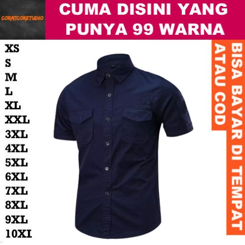99 WARNA 10XL 9XL 8XL 7XL 6XL 5XL 4XL 3XL XXL XL L M S XS Kemeja Pria Hem Cowok Polos Dua 2 Kantong 