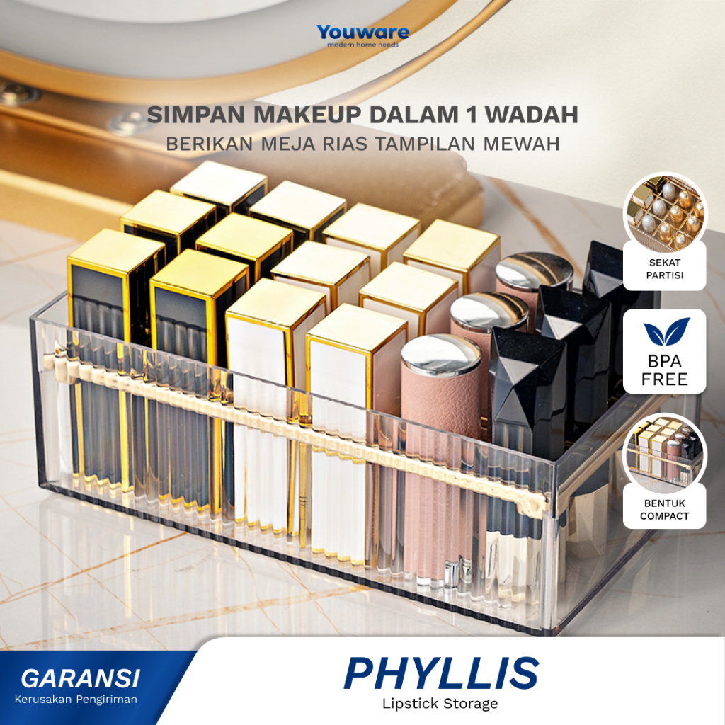 Youware - Phyllis Box Acrylic / Wadah Lipstik / Kotak Transparan / Penyimpanan Lipstick Make Up