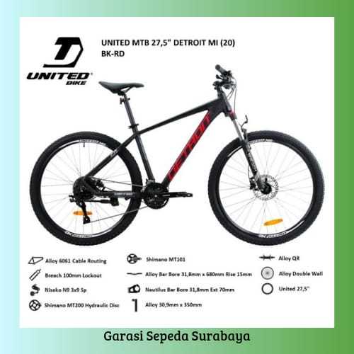 SEPEDA GUNUNG 27.5 INCH MTB UNITED DETROIT MI ALLOY 3X9 SPEED HIDROLIK BERKUALITAS