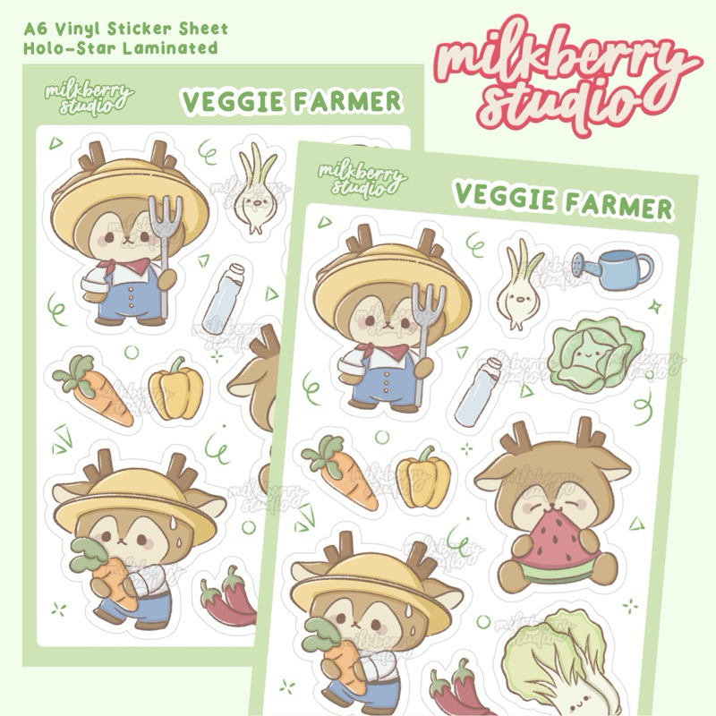 

[milkberry studio] Bonnie Veggie Farmer Hologram Vinyl Cute Deco Sticker Sheet / Stiker Dekorasi Lembaran Lucu Deer Rusa Vinil Waterproof Anti Air