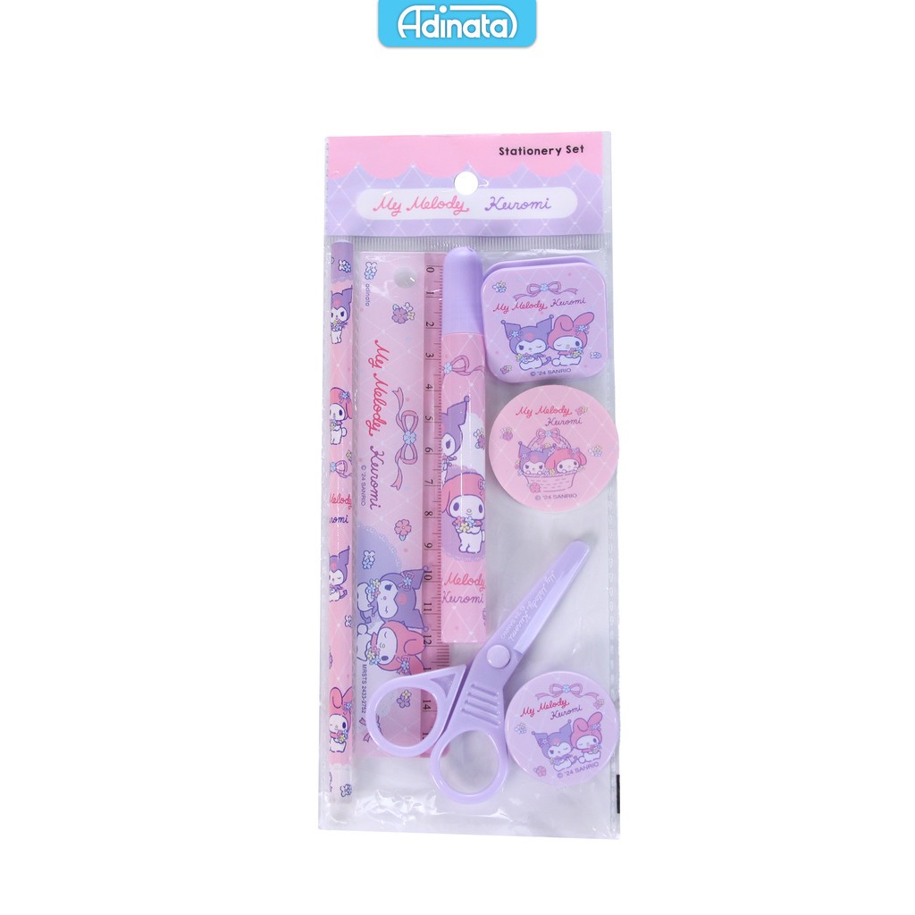 

My Melody Kuromi Stationery Set 7 Pcs - Adinata / Paket Alat Tulis / Alat Tulis Karakter / Alat Tulis