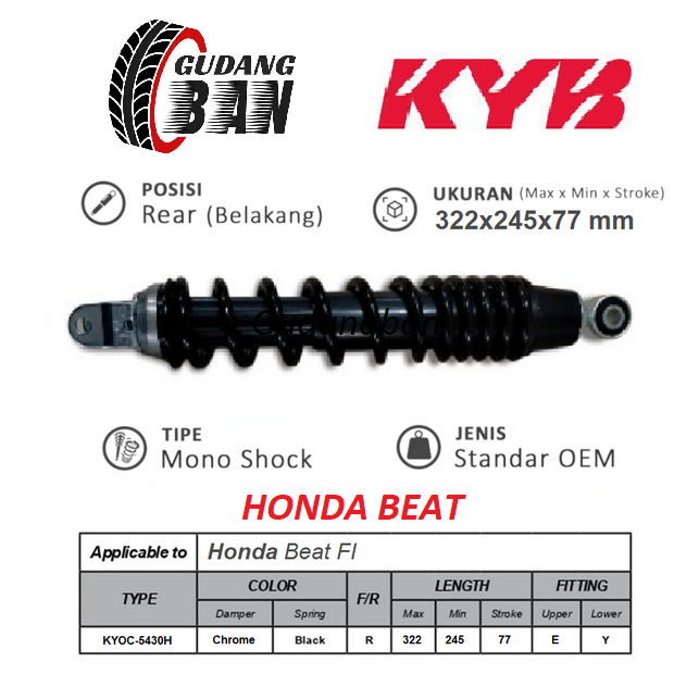 Diskon Kyoc-5430 Tinggi 320 Mm Shockbreaker Kayaba Hitam Belakang Motor Beat Vario Kyb Ori Shock