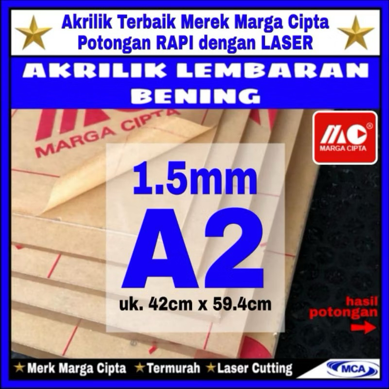 AKRILIK lembaran 1.5mm A2 / Akrilik bening / Marga cipta / Acrylic