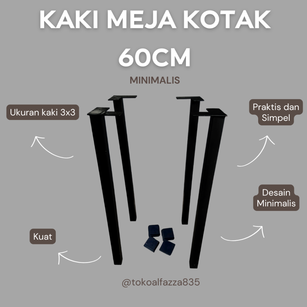KAKI MEJA BESI KOTAK MINIMALIS TINGGI 60 CM