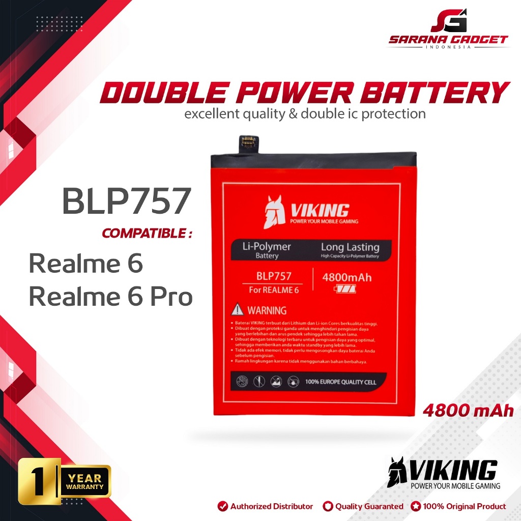 VIKING Double Power Baterai BLP757 Realme 6 / Realme 6 Pro Batre Batrai Battery Original Ori HP Hand