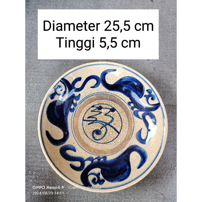 Piring keramik lukis biru putih retak 1000 seperti antik kuno untuk dekorasi hiasan dinding