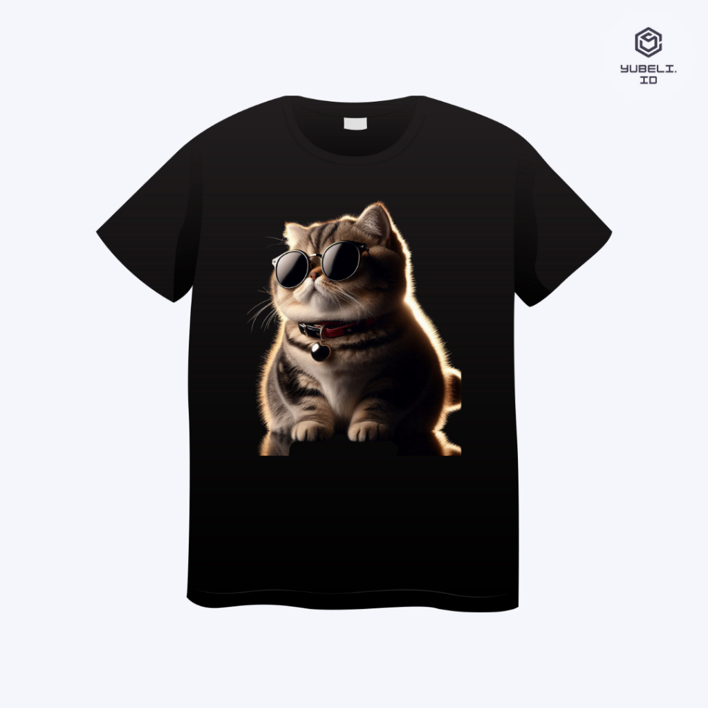 Kaos Sablon Kucing Abu Abu Keren Tshirt 3D Korean Style Bahan Knitto Cotton Combed 24s Harga Diskon 