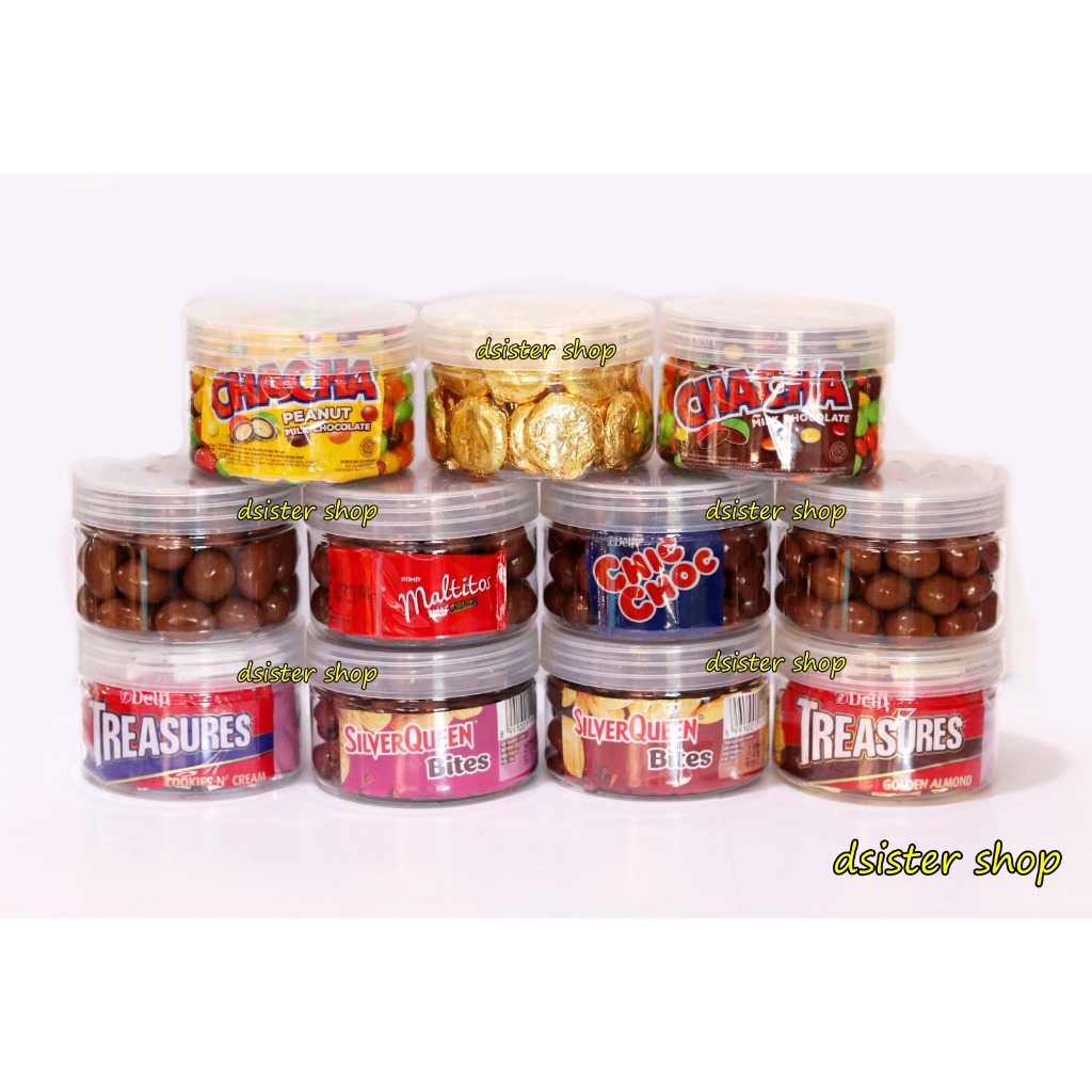 

COKLAT DELFI SILVERQUEEN CHACHA TREASURES COKLAT COIN CHIC CHOC MALTITOS TOPLES JAR 300ml