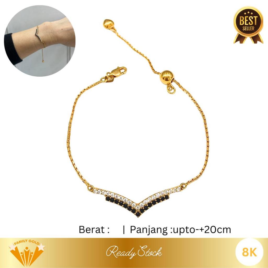 Gelang Emas Kadar 8K Model Aurelie Black White Serut Adjustable Family Gold