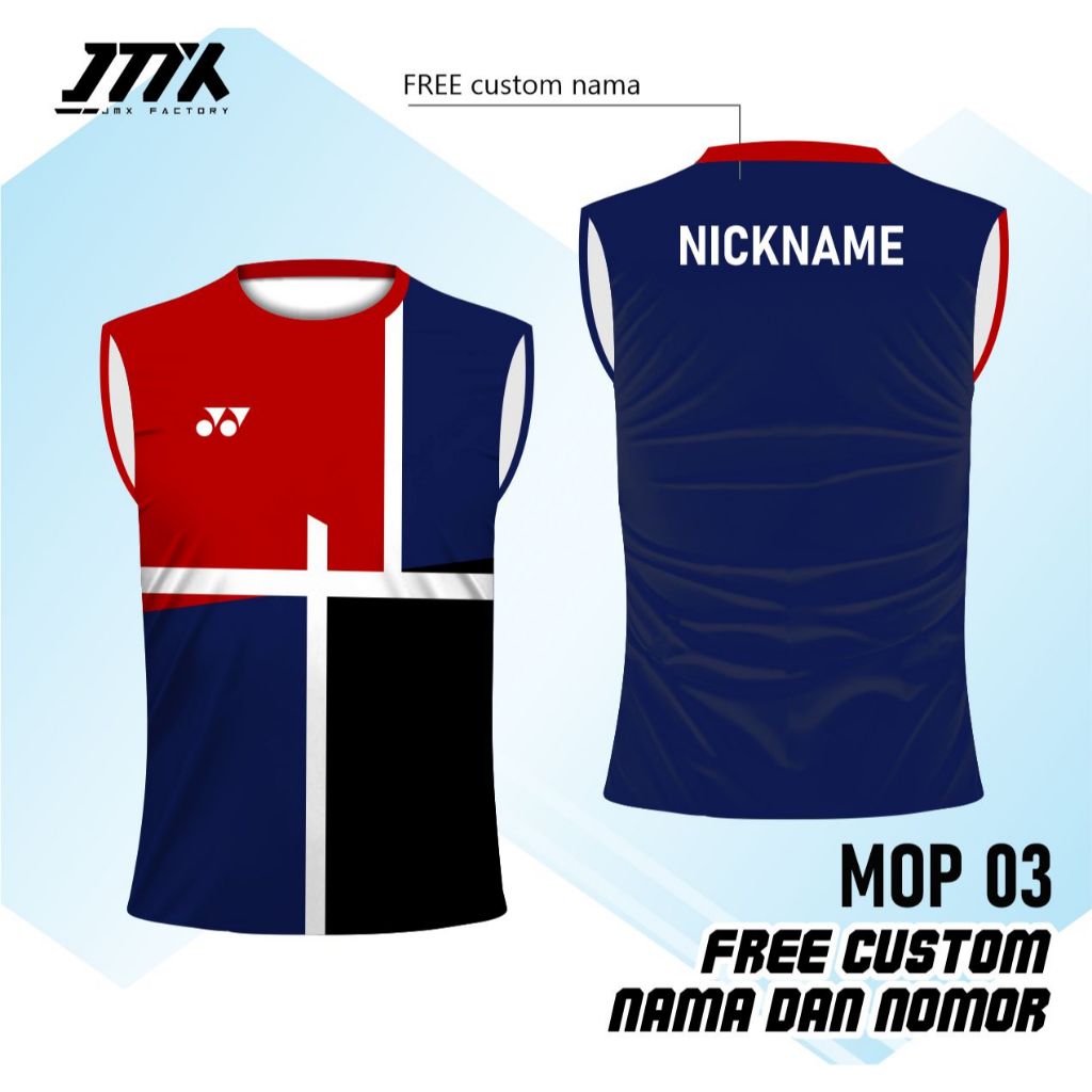 jersey badminton singlet kaos bulu tangkis free custom nama mop 03