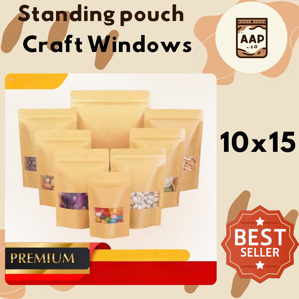 STANDING POUCH KRAFT KOPI/STANDING POUCH /STANDING POUCH WINDOW ZIPLOCK/STANDING POUCH COKLAT 10X15