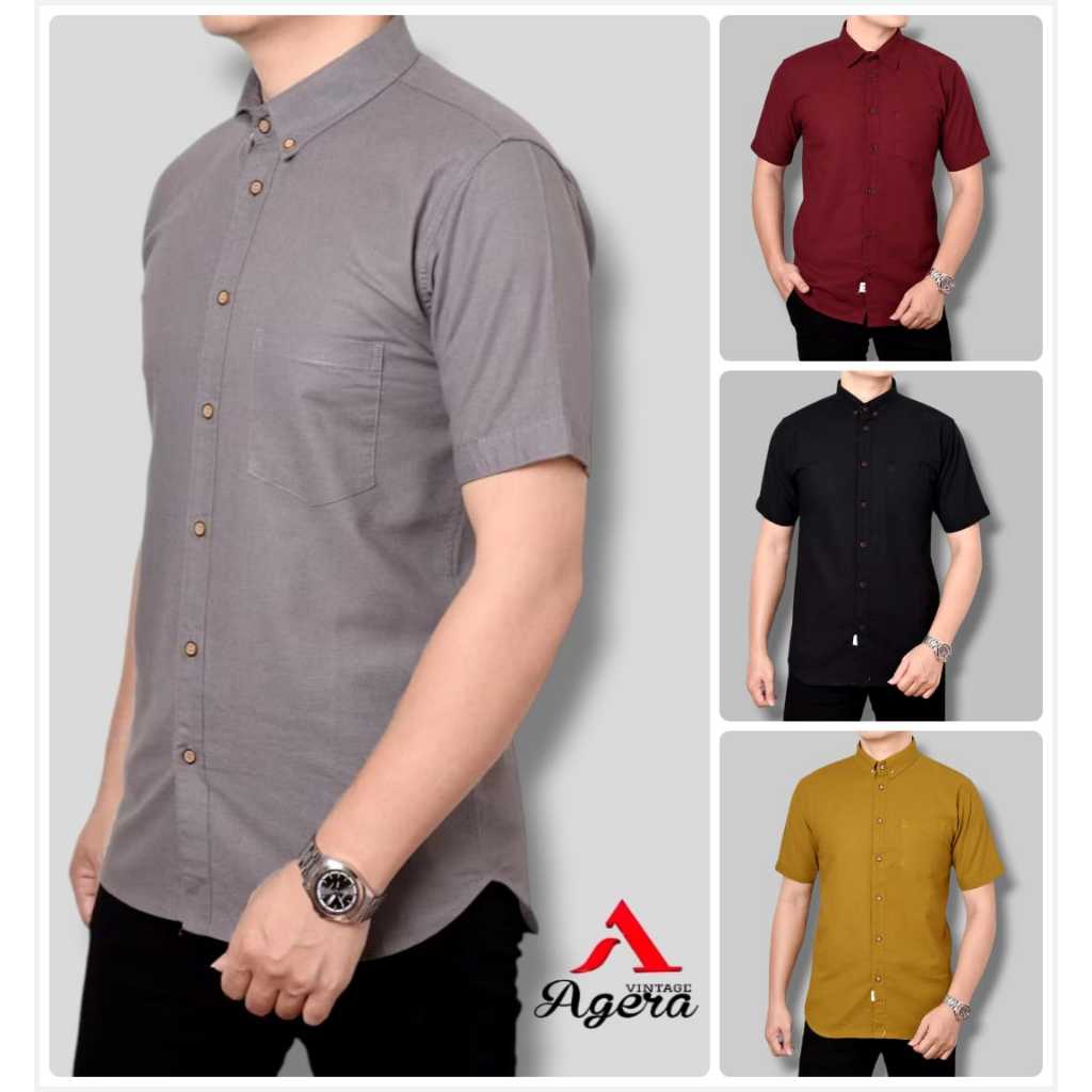 Kemeja Polos. Agera Vintage. Premium. Atasan Pria. Kemeja Lengan Pendek. New Brand