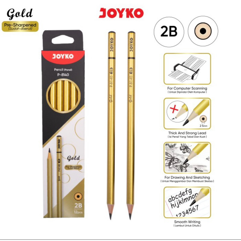 

Pensil Joyko P-8140 Pensil emas 2b / pensil gold 2b joyko ( 1pak isi 12pcs)