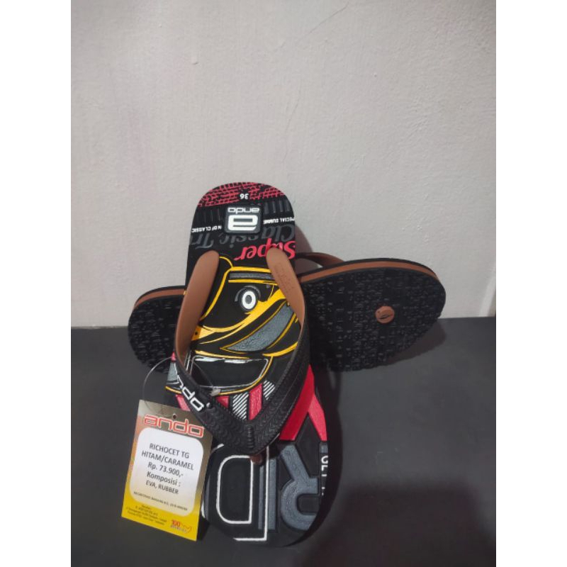 Ando Official Sandal Jepit Richocet tanggung anak - hitam/caramel