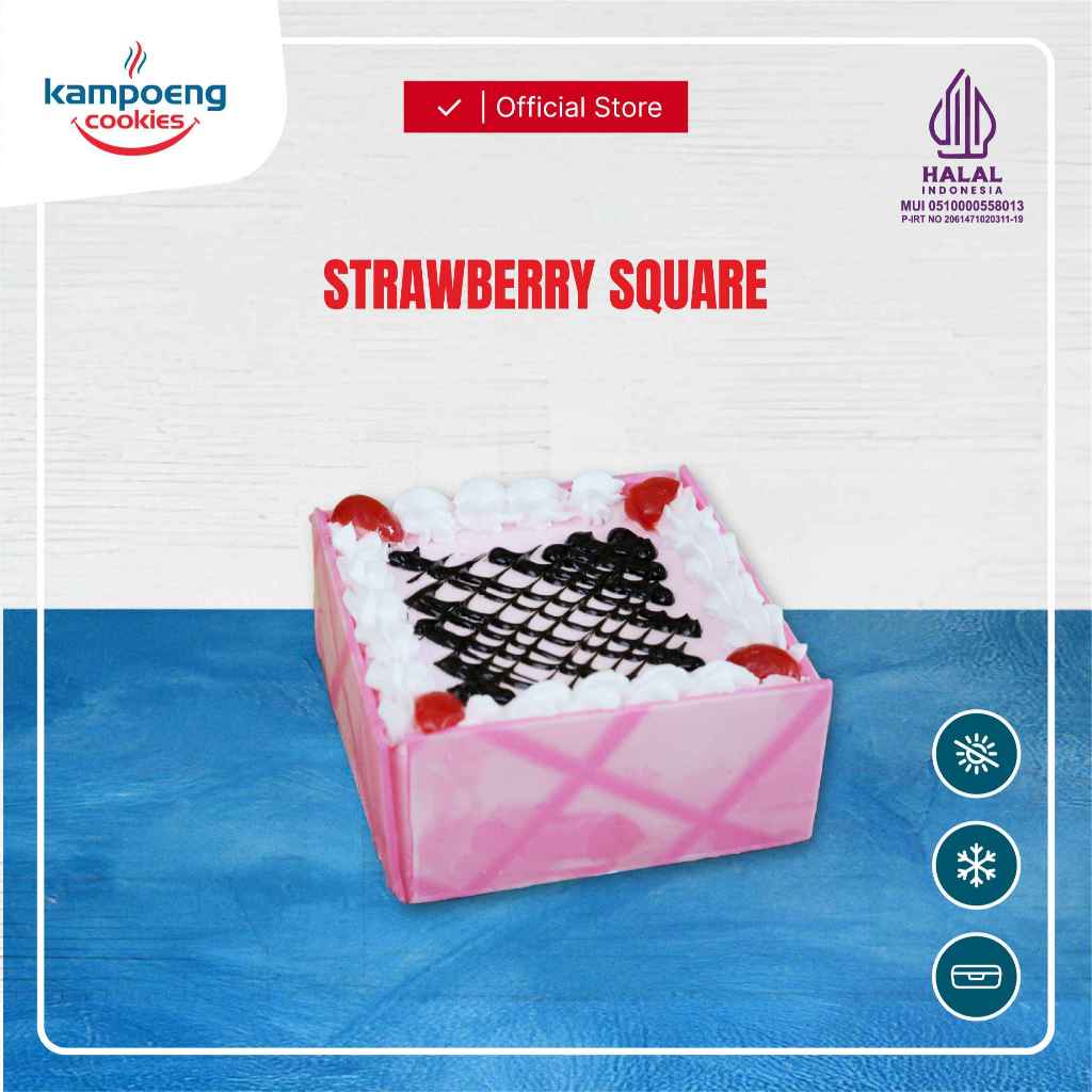 

Cake Ulang Tahun Strawberry Square Kampoeng Cookies Ukuran 10x10 cm Rasa Strawberry